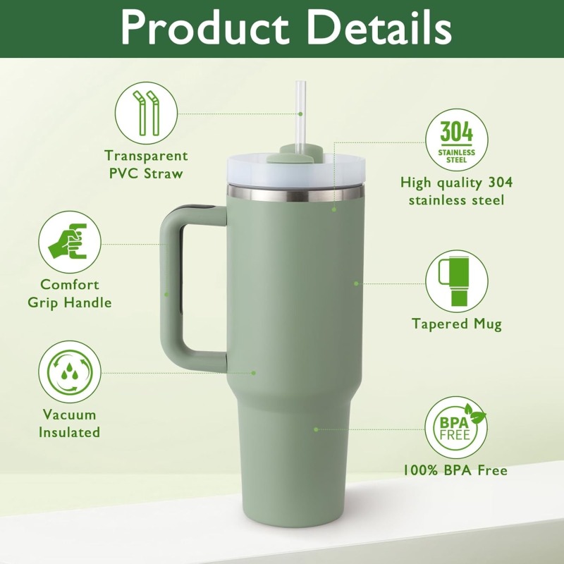 Custom 40oz Stainless Steel Insulated Tumbler with Handle Straw Vacuum Travel Origins Tumblers Lids Hot Wholesale Bulk Gift Idea