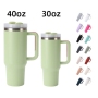 Stainless Vacuum Insulated 30oz 40oz Powder Coated Traveling Cups Coffee Mugs Tumblers Wholesale Bulk with Handle and Straw