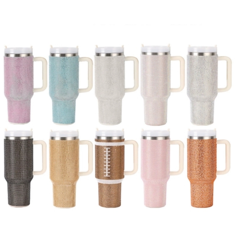 Stainless Vacuum Insulated 30oz 40oz Powder Coated Traveling Cups Coffee Mugs Tumblers Wholesale Bulk with Handle and Straw