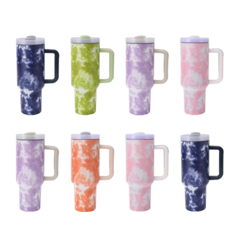 Stainless Vacuum Insulated 30oz 40oz Powder Coated Traveling Cups Coffee Mugs Tumblers Wholesale Bulk with Handle and Straw