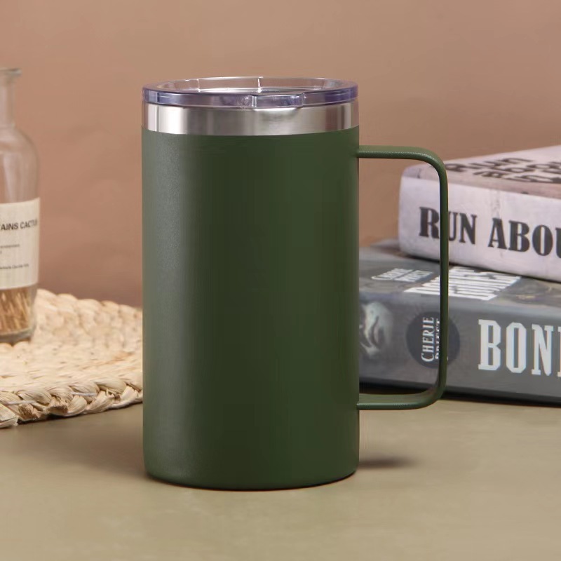 Wholesale Bulk 24OZ Portable Tumbler Food Grade 304 Stainless Steel Travel Coffee Mug Reusable Beer Cup with Lids&Large Handle