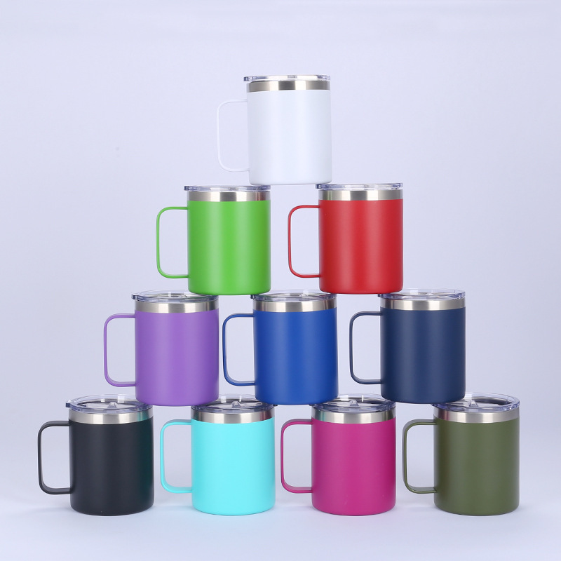 14OZ 12OZ Stainless Steel Glass Vacuum Insulated Beer Travel Mugs With Handle Double Wall Wine Tumblers Wholesale Bulk Cups