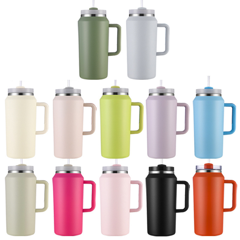 Reusable Insulated Stainless Steel Large Travel Jug Water Bottle 64oz Stan Mug Tumbler with Handle and Straw Lid