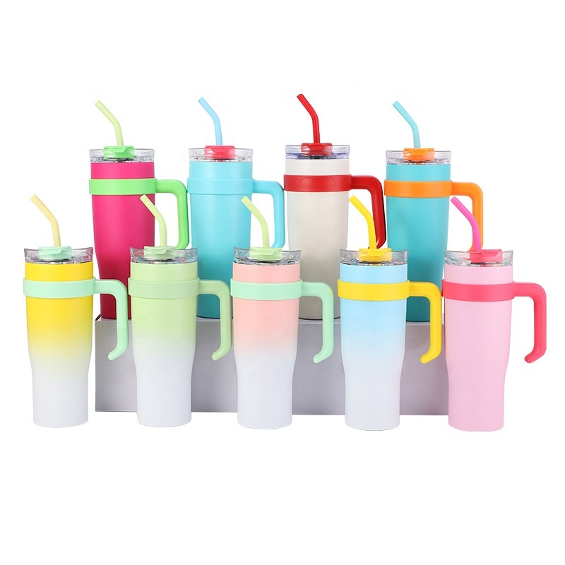 Moin Stainless Steel Double Wall Vacuum Insulated 40oz Tumbler Travel Mug With Reusable Straw Slider Lid Cleaning Brush