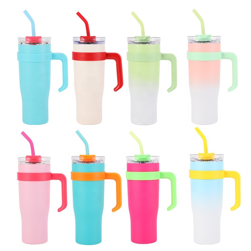 Moin Stainless Steel Double Wall Vacuum Insulated 40oz Tumbler Travel Mug With Reusable Straw Slider Lid Cleaning Brush