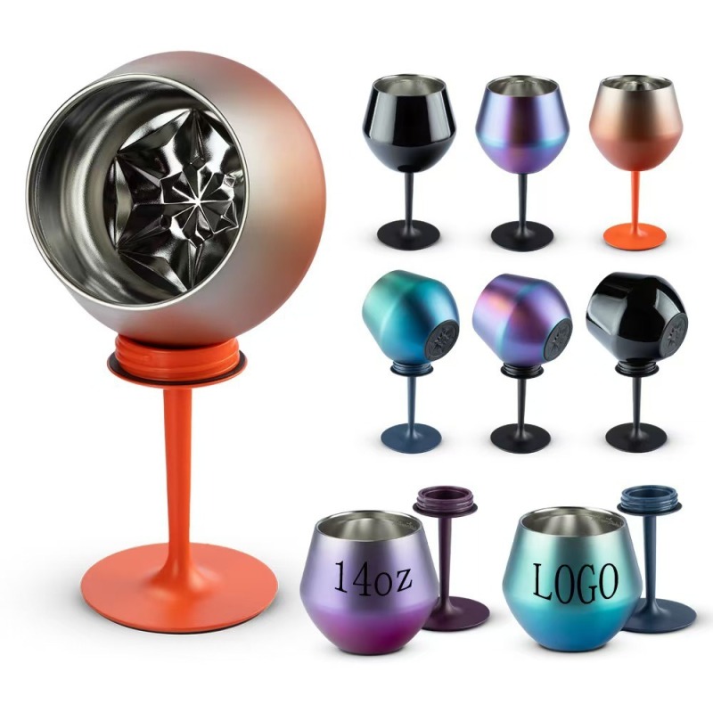 14oz 2 in 1 Durable Stainless Steel Wine Tumbler Detachable Base Strong Anti-Drop Glass Mug Sturd Stemmed Removable Base Cup