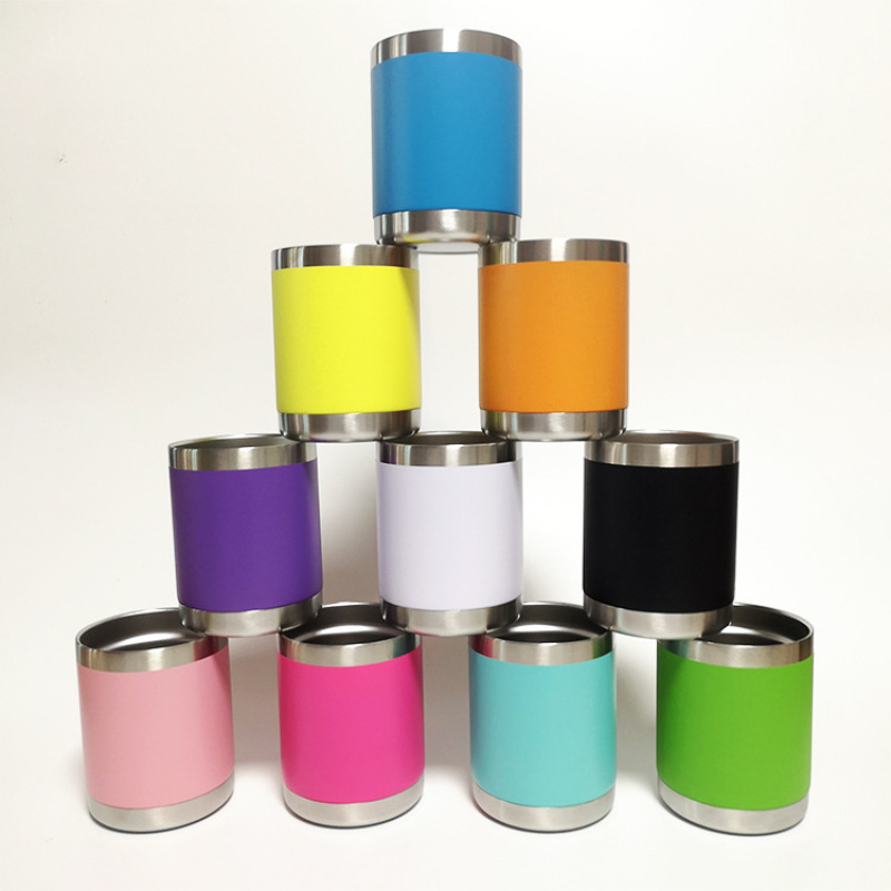 10oz Powder Coated Custom Logo Vacuum Insulated Double Wall Coffee Tumbler Wholesale Customized Color Thermal Flask With Lid