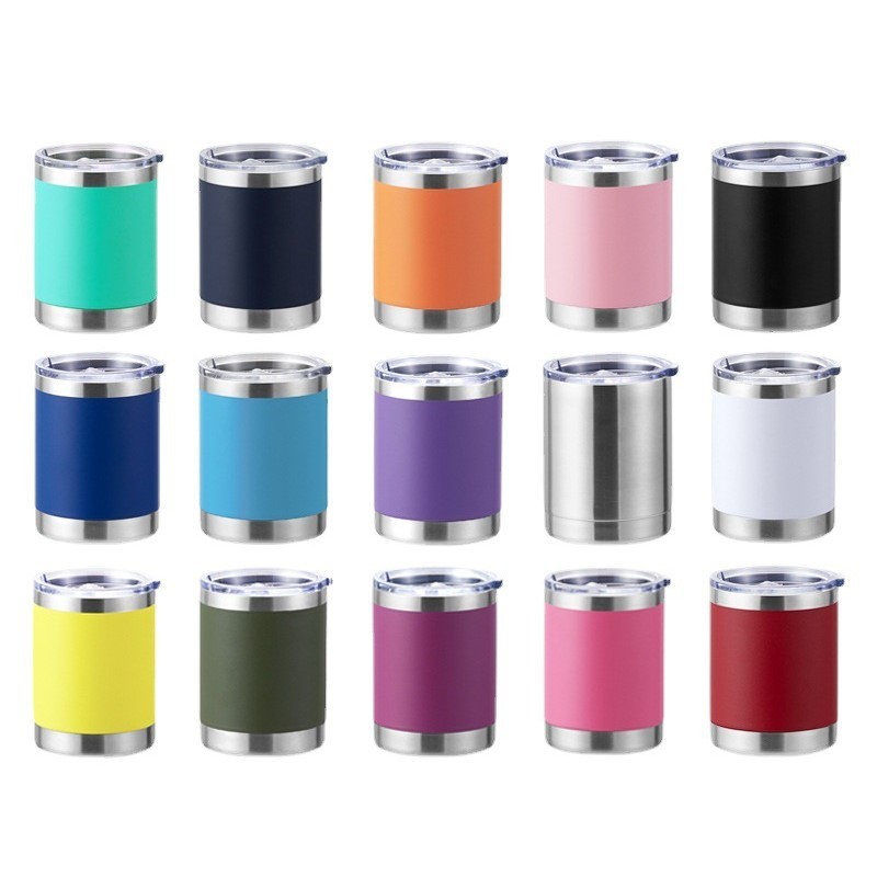 10oz Powder Coated Custom Logo Vacuum Insulated Double Wall Coffee Tumbler Wholesale Customized Color Thermal Flask With Lid