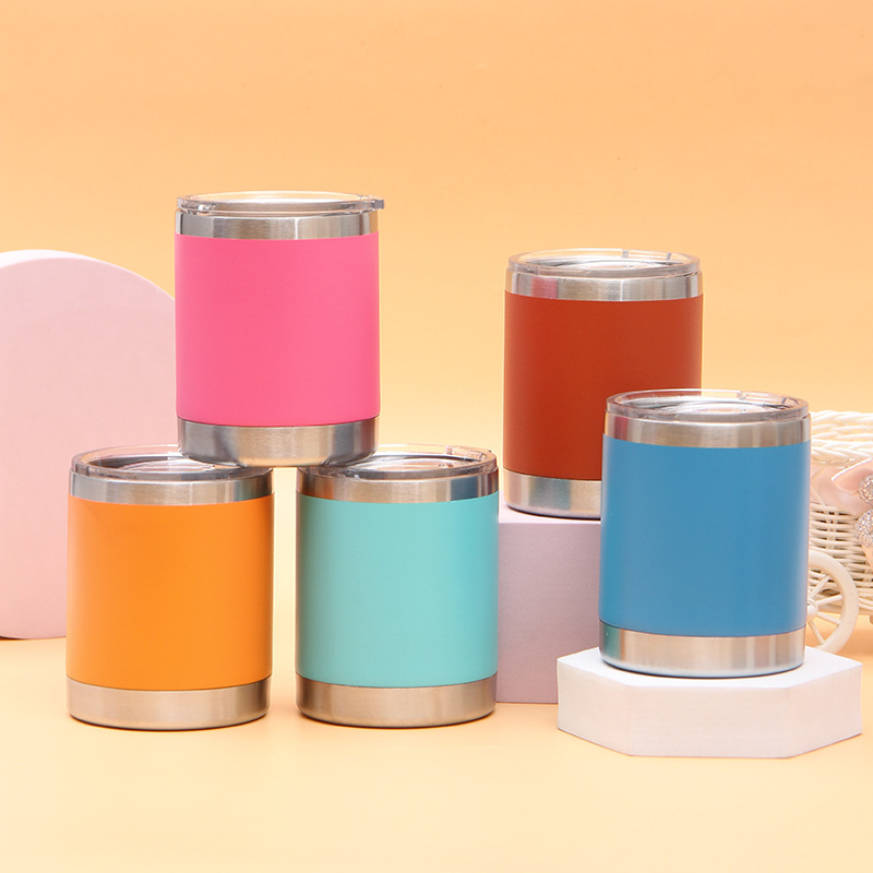 10oz Powder Coated Custom Logo Vacuum Insulated Double Wall Coffee Tumbler Wholesale Customized Color Thermal Flask With Lid
