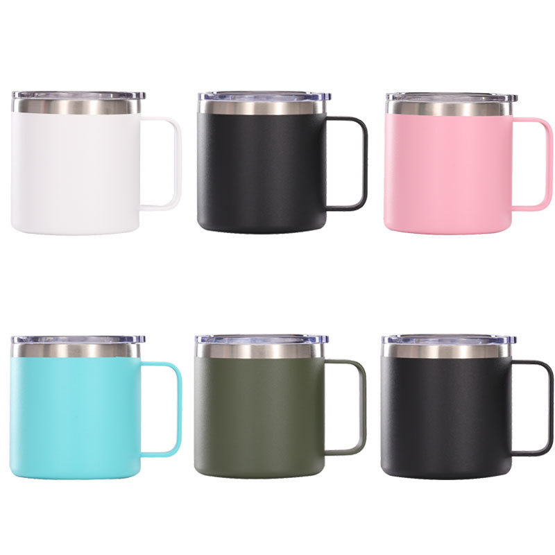 14oz Stainless Steel Travel Tumbler Custom Logo Insulated Coffee Mug and Wine Cup with Handle Vacuum Coffee Mug for Water Use