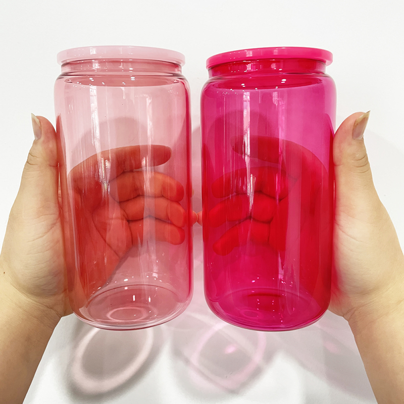 Wholesale Bulk 16oz Colored Blank Sublimation Borosilicate clear Glass Can Jelly Beer Glass Cup Elegant Shaped Drinking Glasses