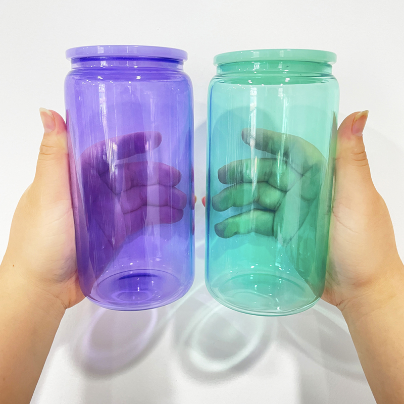Wholesale Bulk 16oz Colored Blank Sublimation Borosilicate clear Glass Can Jelly Beer Glass Cup Elegant Shaped Drinking Glasses