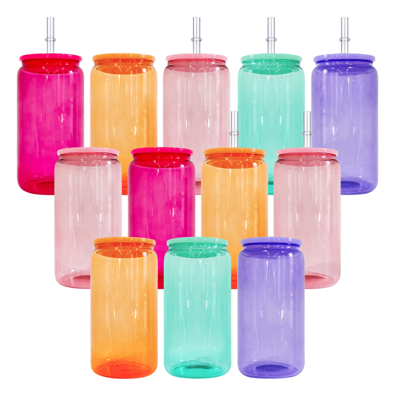 Wholesale Bulk 16oz Colored Blank Sublimation Borosilicate clear Glass Can Jelly Beer Glass Cup Elegant Shaped Drinking Glasses