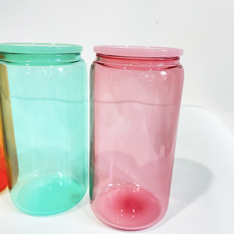 Wholesale Bulk 16oz Colored Blank Sublimation Borosilicate clear Glass Can Jelly Beer Glass Cup Elegant Shaped Drinking Glasses