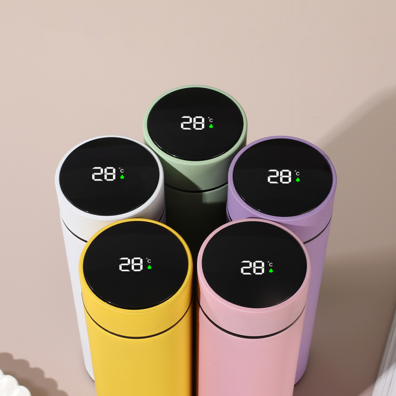 17oz Smart Electronic Thermos with Temperature Display Stainless Steel Vacuum Water Bottle Custom Logo with Lid for Office Use