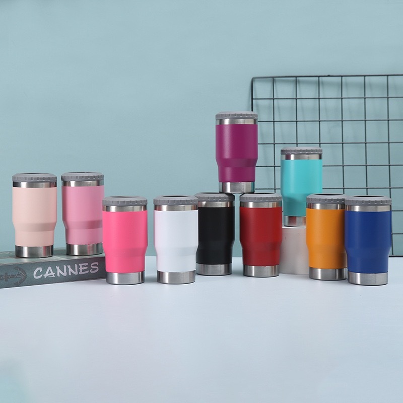 Wholesale 14oz Stainless Steel Portable Thermos Beer Bottle Can Holder Double Wall Vacuum Insulated Beer Cooler with Lid