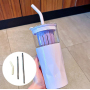 Eco-Friendly Summer Tumbler Cup 650ml Double Layer Glass 12oz Stainless Steel Water Bottle with Straw & Fruit Tea Infuser