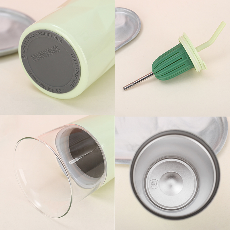 Eco-Friendly Summer Tumbler Cup 650ml Double Layer Glass 12oz Stainless Steel Water Bottle with Straw & Fruit Tea Infuser