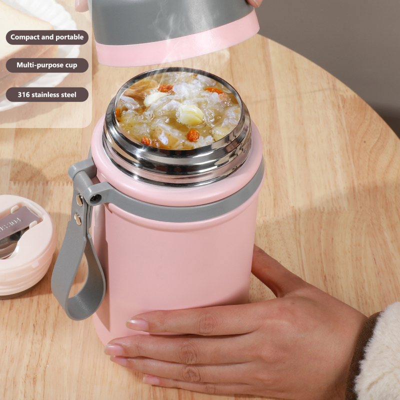 Custom 800ml 1000ml 316 Stainless Steel Insulated Food Jar with Folding Spoon Portable Hot Food Thermos with Heatable Feature