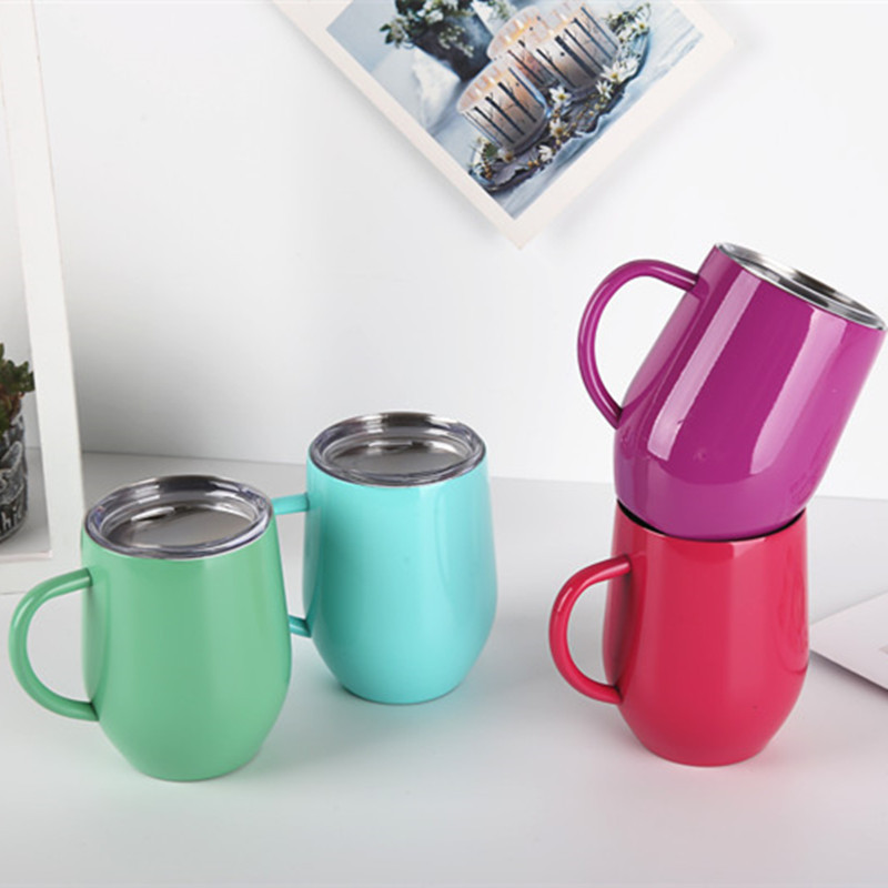 12OZ Travel-ready Insulated Coffee Cups Double Wall Stainless Steel Wine Tumbler with Custom Logo Sliding Lid Metal for Gifts