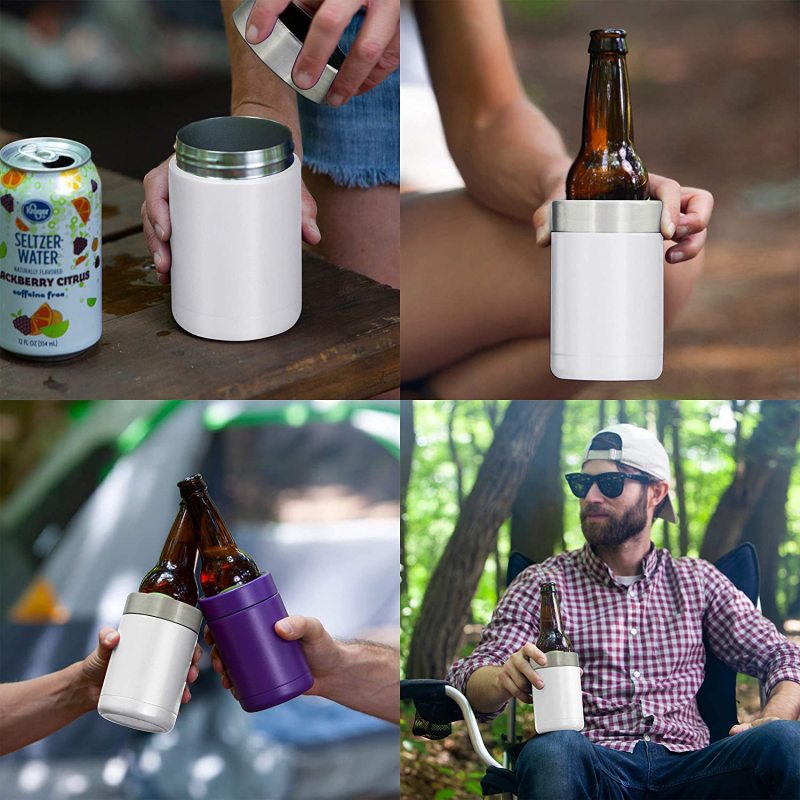 12oz 4 in 1 ECO-friendly Double Wall Vacuum Tumbler Thermal Insulated Beer Wine Mug with Lids for Drimking Outdoor Can Cooler