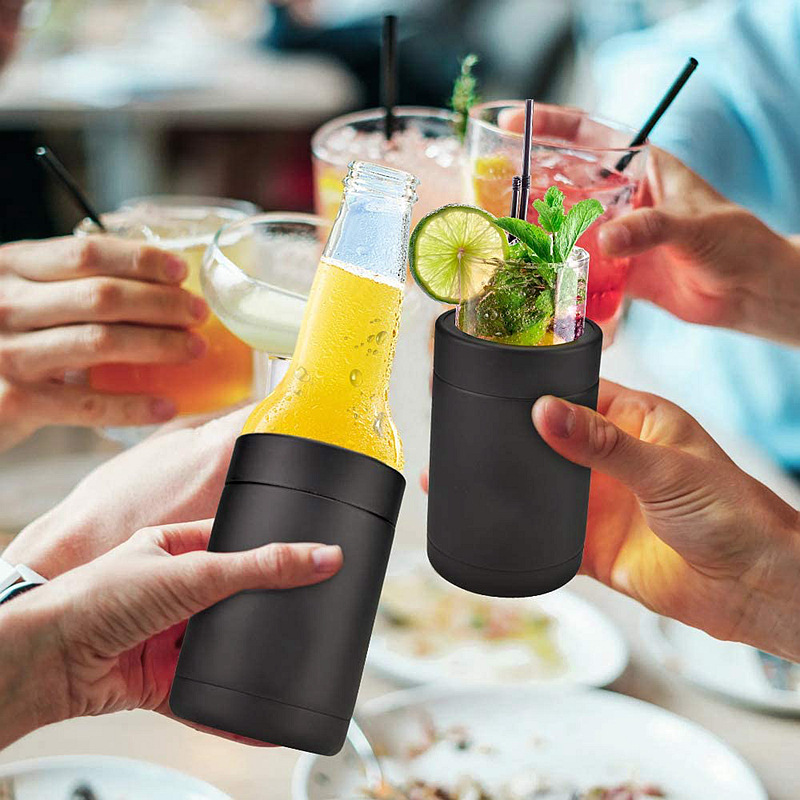 12oz 4 in 1 ECO-friendly Double Wall Vacuum Tumbler Thermal Insulated Beer Wine Mug with Lids for Drimking Outdoor Can Cooler