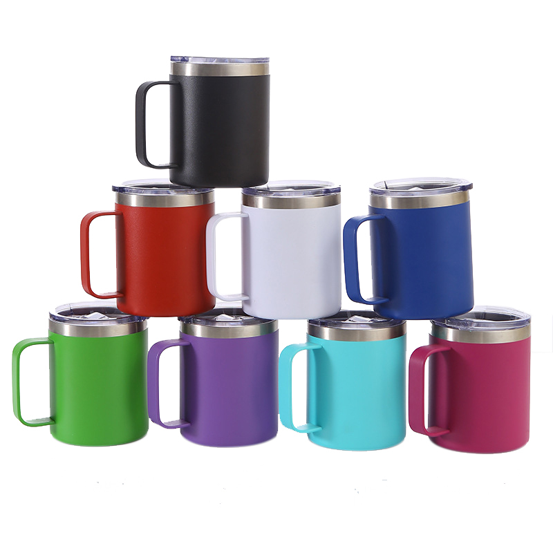 12 oz 14 oz Stainless Steel Insulated Vacuum Custom logo Thermo Mug Coffee Camping Travel Coffee Mug Tumbler with Handle and Lid