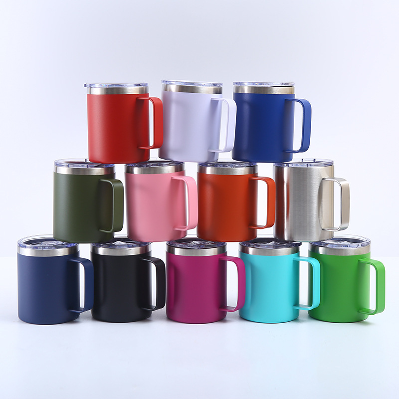12 oz 14 oz Stainless Steel Insulated Vacuum Custom logo Thermo Mug Coffee Camping Travel Coffee Mug Tumbler with Handle and Lid