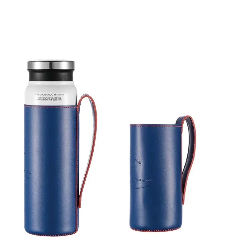 Customized 500/750ml High Grade Stainless Steel Vacuum Insulated Flask Thermal Mug With Leather Bag