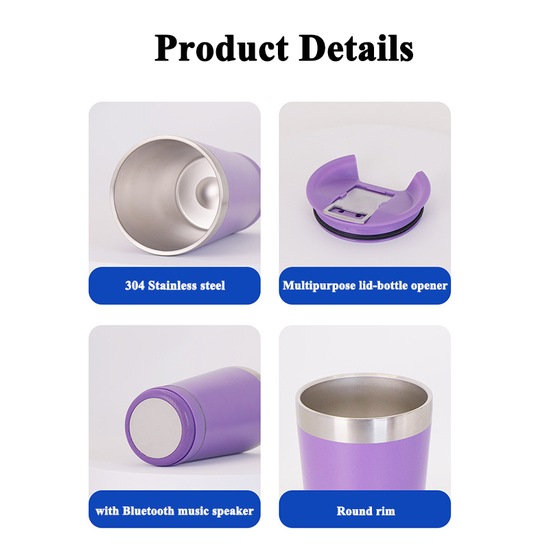 Wireless Bluetooth Music Speaker Tumbler Smart Water Bottle Stainless Steel Cup With Lids 16oz Beer Mug Tumblers Wholesale Bulk