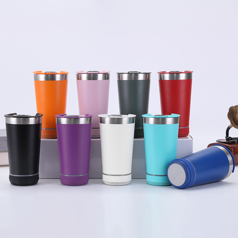 Wireless Bluetooth Music Speaker Tumbler Smart Water Bottle Stainless Steel Cup With Lids 16oz Beer Mug Tumblers Wholesale Bulk