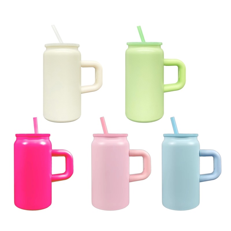 16oz Stainless Steel Travel Mug with Straw Luxury Glossy Paint Anti-fingerprint Portable Sport Insulated Keep Cold Water Bottle
