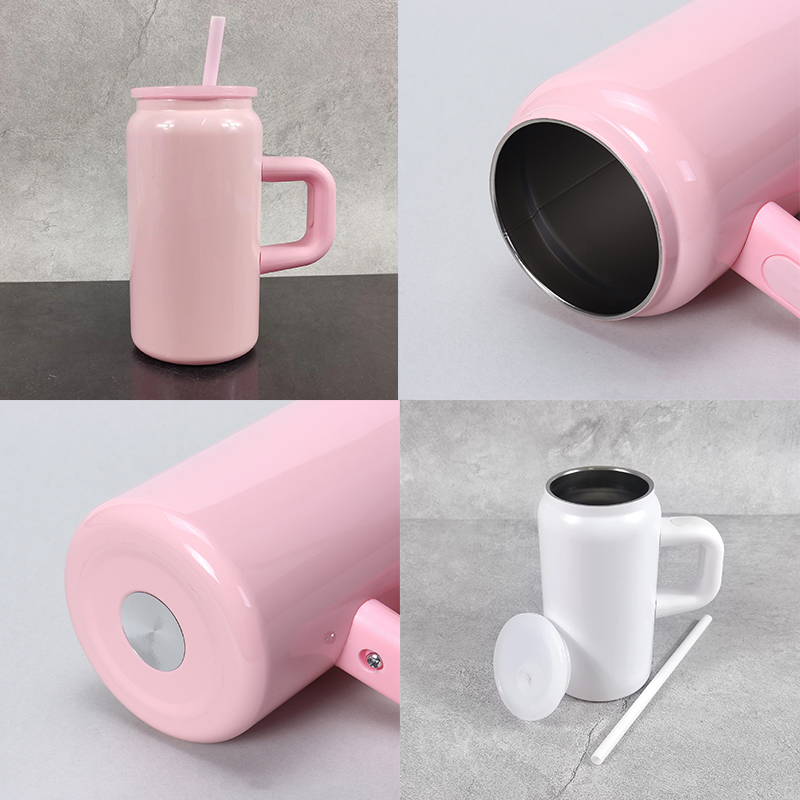 16oz Stainless Steel Travel Mug with Straw Luxury Glossy Paint Anti-fingerprint Portable Sport Insulated Keep Cold Water Bottle