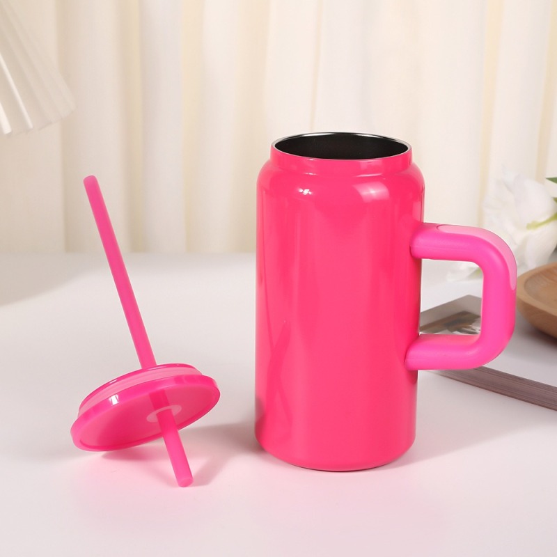 16oz Stainless Steel Travel Mug with Straw Luxury Glossy Paint Anti-fingerprint Portable Sport Insulated Keep Cold Water Bottle