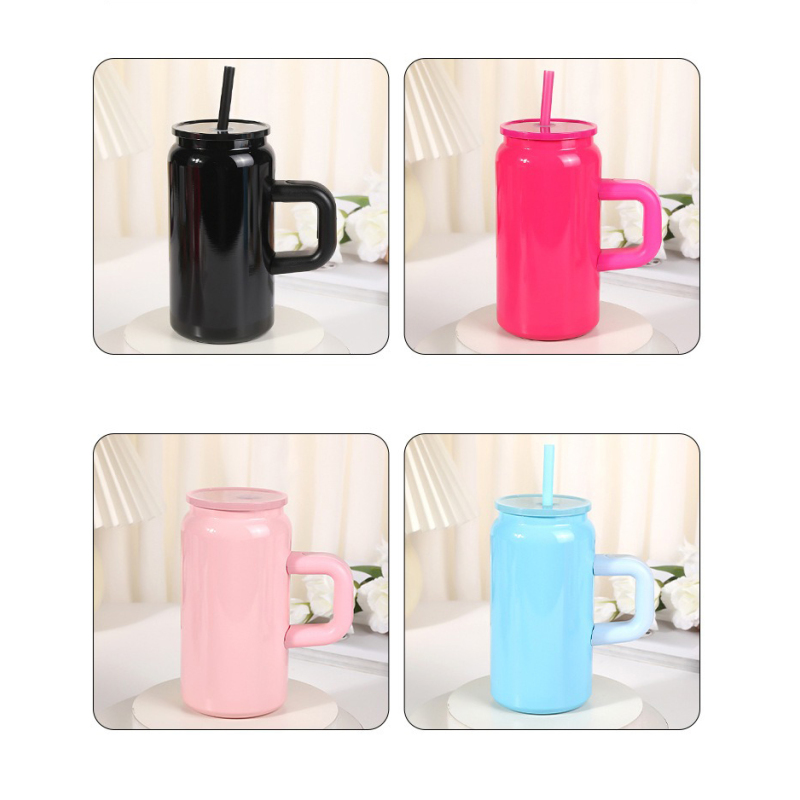 16oz Stainless Steel Travel Mug with Straw Luxury Glossy Paint Anti-fingerprint Portable Sport Insulated Keep Cold Water Bottle