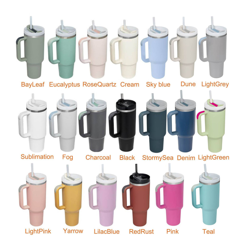 OEM ODM Design Double Wall Insulated Stainless Steel 40oz Tumbler with Handle Leak-proof Lid and Straw Travel Coffee Mug