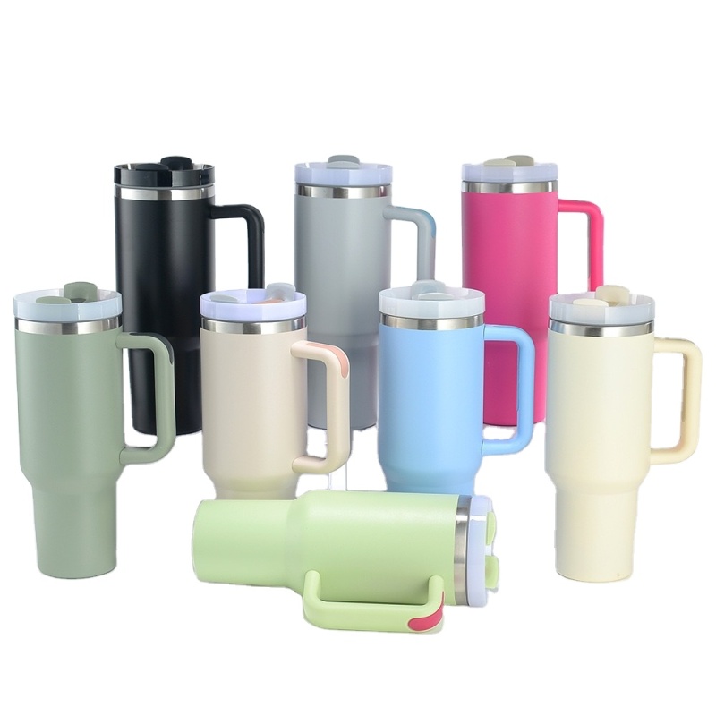 OEM ODM Design Double Wall Insulated Stainless Steel 40oz Tumbler with Handle Leak-proof Lid and Straw Travel Coffee Mug