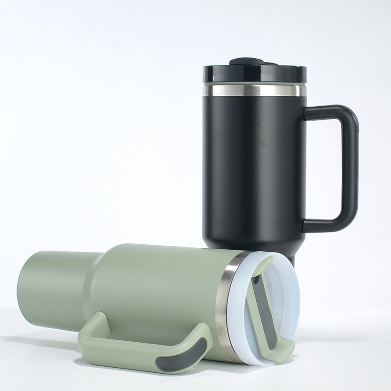 OEM ODM Design Double Wall Insulated Stainless Steel 40oz Tumbler with Handle Leak-proof Lid and Straw Travel Coffee Mug
