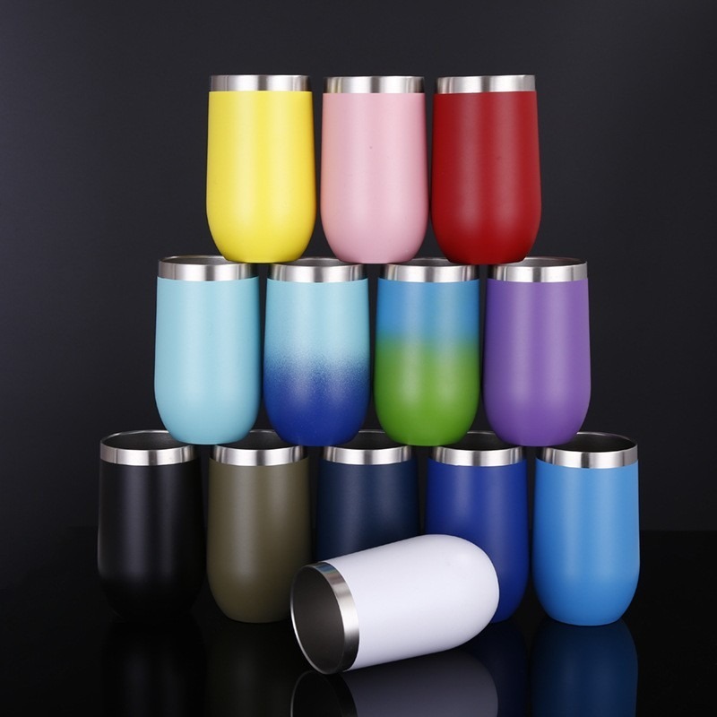 12oz 16oz Egg Shaped Mugs Tumbler Stemless Stainless Steel Vacuum Double Wall Insulated Powder Coated Thermos U Cup Water Bottle