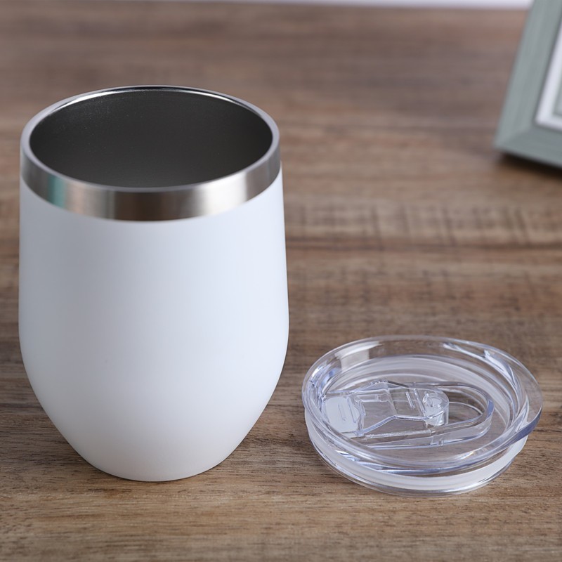 Custom Logo 12oz Egg Shaped Double Wall Stainless Steel Stemless Insulated Wine Tumbler Hot Thermal Performance Termos Vacuum