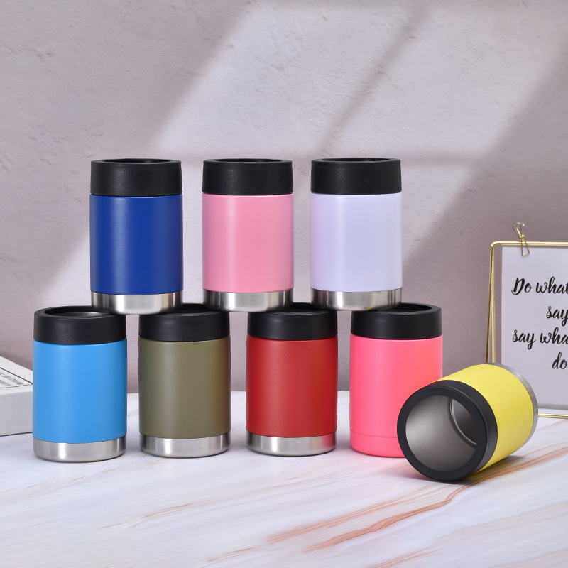 12oz 4 in 1 Stainless Steel Can Cooler Insulated With 2 Lids for 12oz Cans Regular Cans Beer Bottles and Mixed Drinks