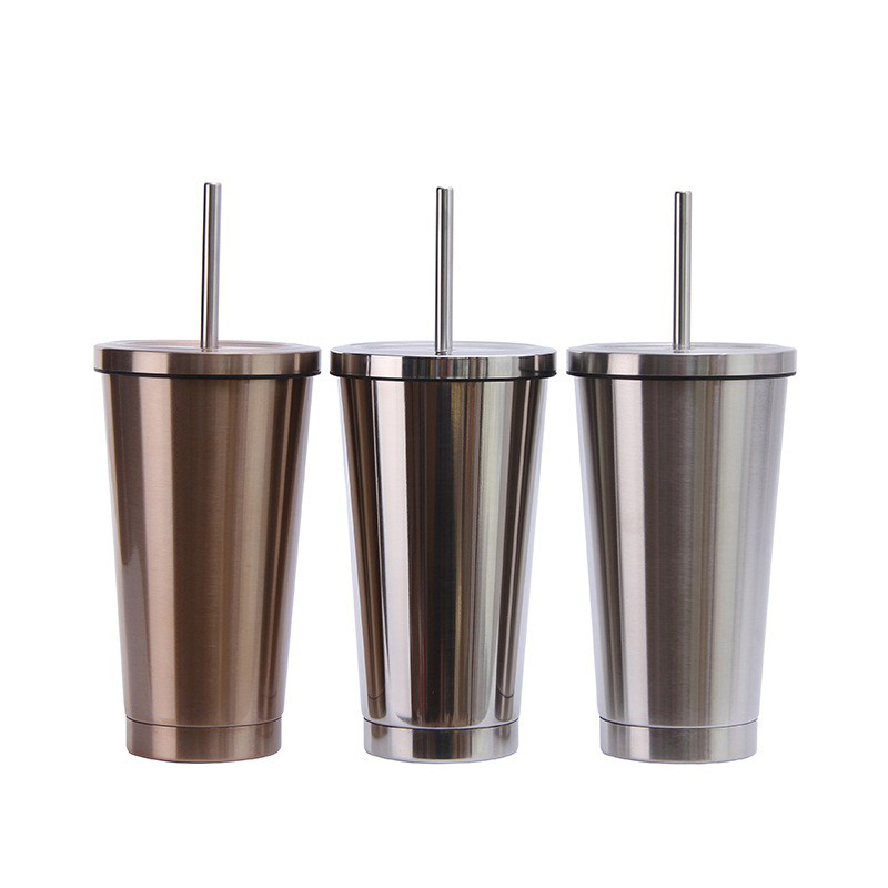 16oz Eco-Friendly Bulk Matte Black Insulation Travel Wine Reusable Double Wall Stainless Steel Cup Tumbler With Straw and Lid