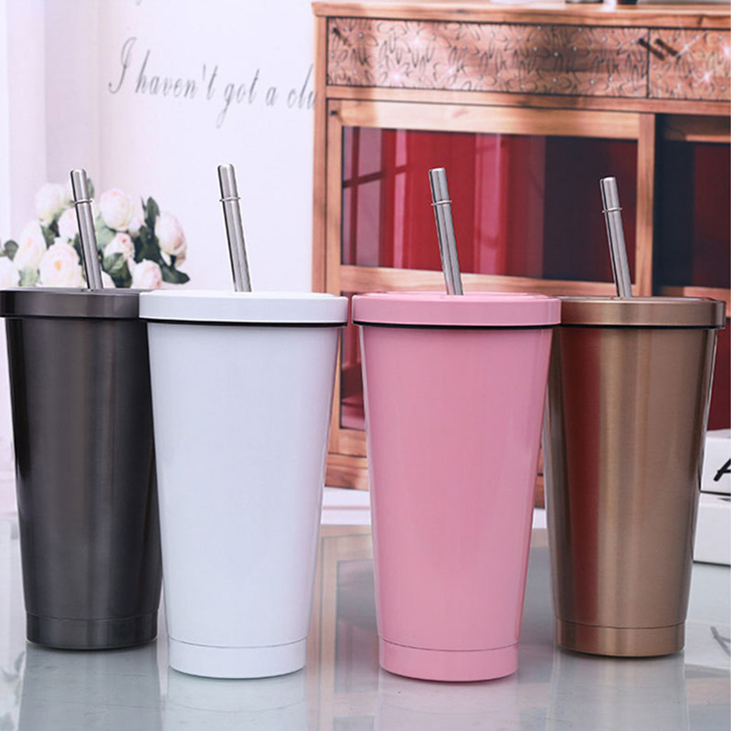 16oz Eco-Friendly Bulk Matte Black Insulation Travel Wine Reusable Double Wall Stainless Steel Cup Tumbler With Straw and Lid