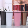 16oz Eco-Friendly Bulk Matte Black Insulation Travel Wine Reusable Double Wall Stainless Steel Cup Tumbler With Straw and Lid