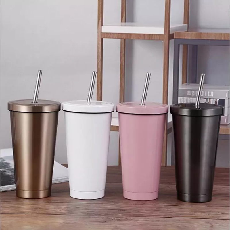 16oz Eco-Friendly Bulk Matte Black Insulation Travel Wine Reusable Double Wall Stainless Steel Cup Tumbler With Straw and Lid