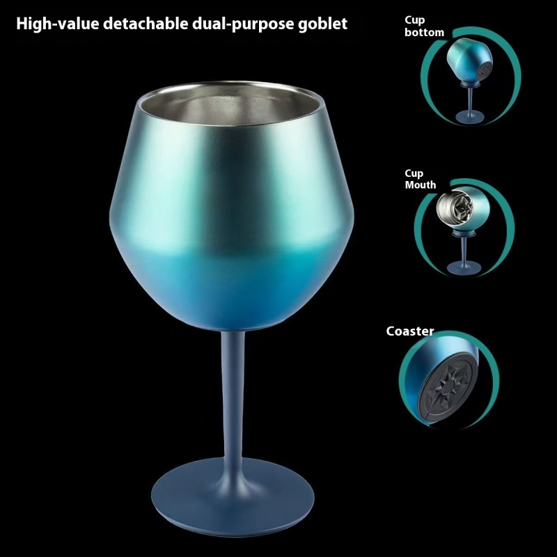 2-in-1 304 Stainless Steel Mug Double-Layer Insulated Goblet U-Shaped Wine Cocktail Cup Detachable Wine Cold Coffee Glass Cup