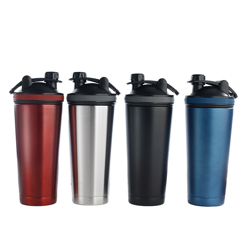 Eco-Friendly 750ml Vacuum Stainless Steel Shaking Bottle with Lid Custom Logo for Gym Use-Metal Protein Milk Shake Bottle