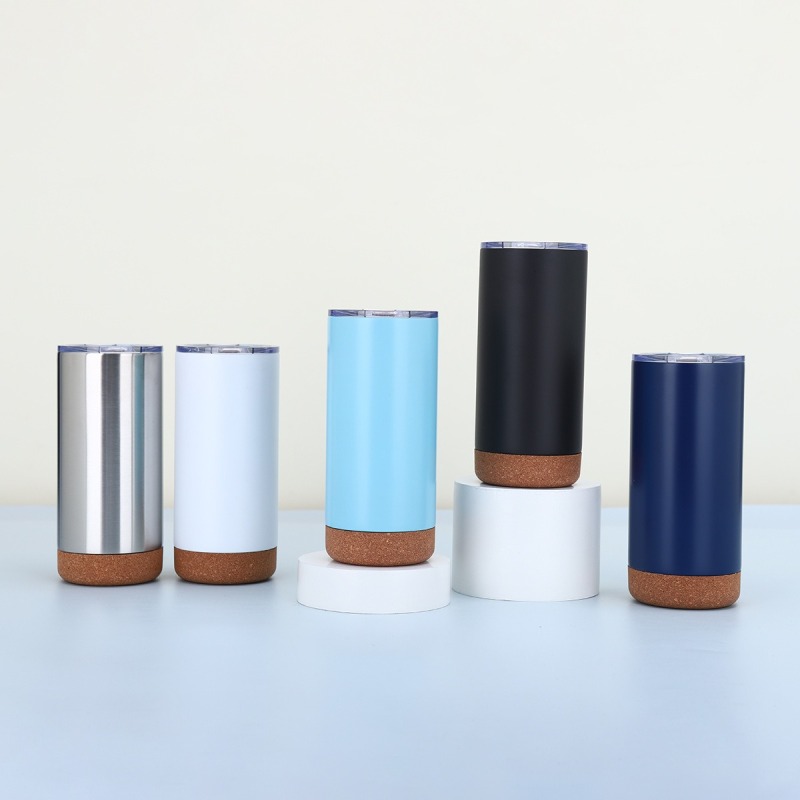 16oz Double-Wall Stainless Steel Travel Mug Wooden Base Vacuum Office Thermos Cup Insulated Tumbler Cork Base Wood Travel Mug