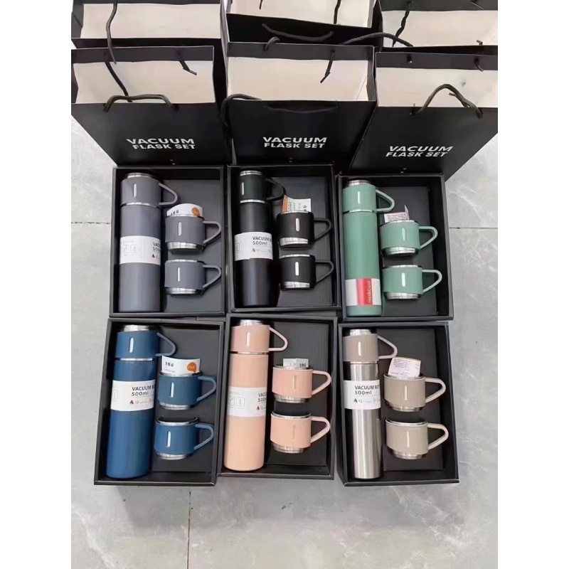 Portable Stainless Steel Vacuum Insulation Flasks Mug Set Portable Bubble Tea Cups Turkish Coffee Dessert Boba Cup Lid Gift Box