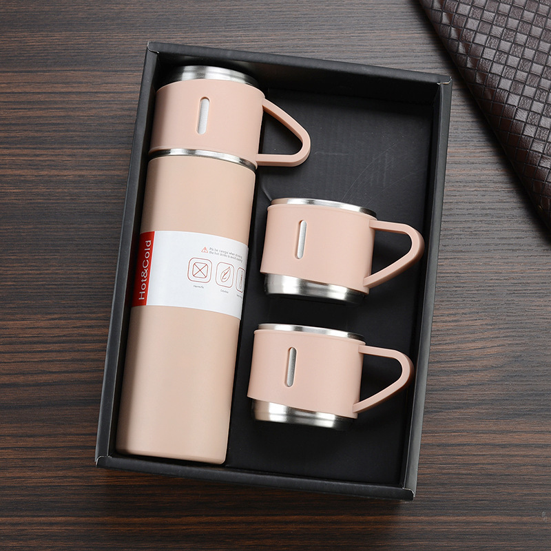 Portable Stainless Steel Vacuum Insulation Flasks Mug Set Portable Bubble Tea Cups Turkish Coffee Dessert Boba Cup Lid Gift Box